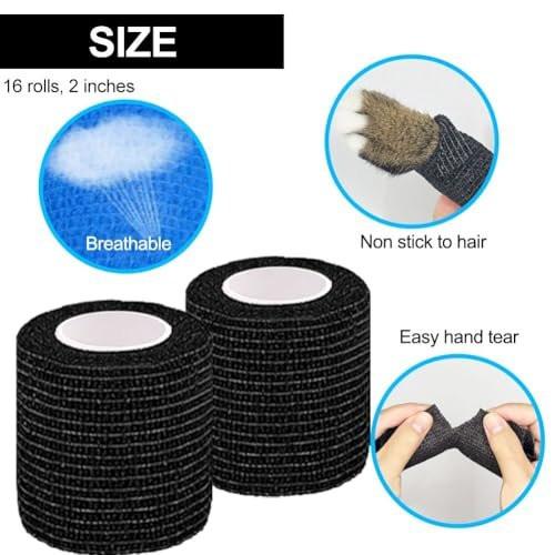 Clooflar 16er-Pack Selbstklebende elastische Bandage, 2" x 5 Yards Schwarz – Sportbandage für Handgelenk, Knöchel und Tierpflege, Griffband