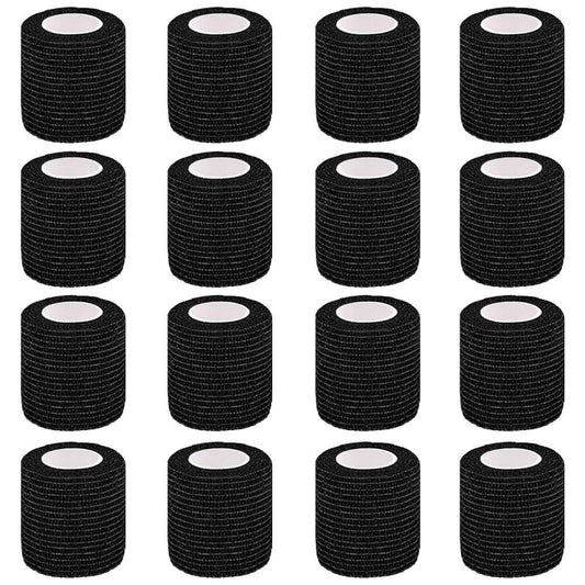 Clooflar 16er-Pack Selbstklebende elastische Bandage, 2" x 5 Yards Schwarz – Sportbandage für Handgelenk, Knöchel und Tierpflege, Griffband
