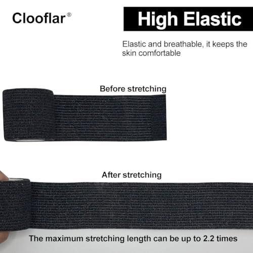 Clooflar 16er-Pack Selbstklebende elastische Bandage, 2" x 5 Yards Schwarz – Sportbandage für Handgelenk, Knöchel und Tierpflege, Griffband