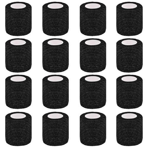 Clooflar 16er-Pack Selbstklebende elastische Bandage, 2" x 5 Yards Schwarz – Sportbandage für Handgelenk, Knöchel und Tierpflege, Griffband
