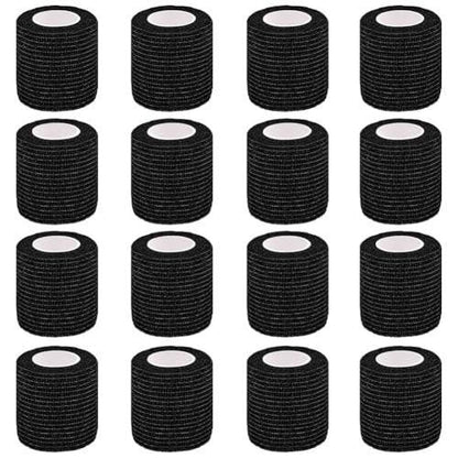 Clooflar 16er-Pack Selbstklebende elastische Bandage, 2" x 5 Yards Schwarz – Sportbandage für Handgelenk, Knöchel und Tierpflege, Griffband