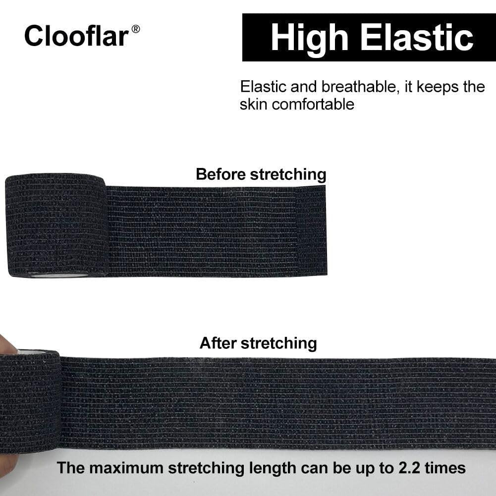 Clooflar 16er-Pack Selbstklebende elastische Bandage, 2" x 5 Yards Schwarz – Sportbandage für Handgelenk, Knöchel und Tierpflege, Griffband