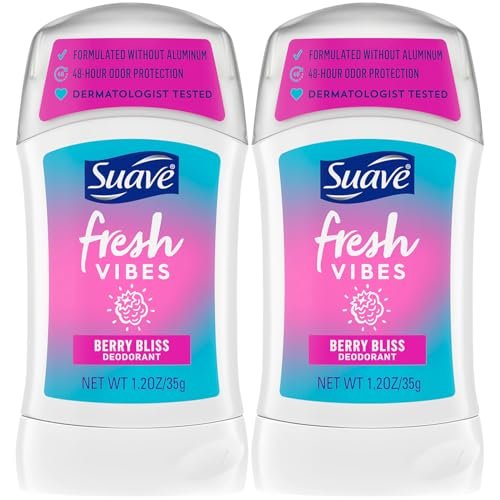 Suave Aluminiumfreies Deodorant für Mädchen & Teenager – Fresh Vibes Berry Bliss 2er-Pack, 48h Schutz, 1,2 oz pro Stück