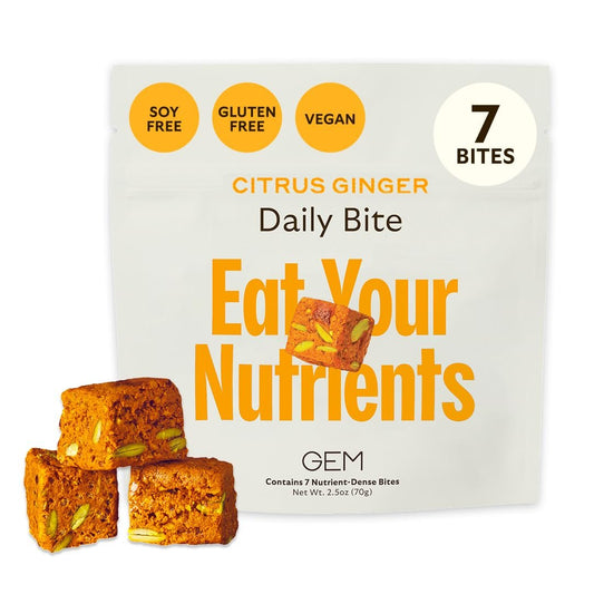 GEM Daily Bite für Frauen und Männer – 20+ Vitamine, Mineralien & Superfoods wie Zink, Vitamin D, B-Komplex, K, Kurkuma, Ballaststoffe & Präbiotika, Beta-Glucan GLP-1 Unterstützung & Immunität (Zitrone-Ingwer, 7 Stück)