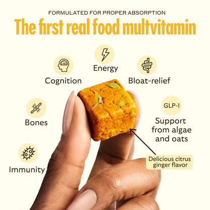 GEM Daily Bite für Frauen und Männer – 20+ Vitamine, Mineralien & Superfoods wie Zink, Vitamin D, B-Komplex, K, Kurkuma, Ballaststoffe & Präbiotika, Beta-Glucan GLP-1 Unterstützung & Immunität (Zitrone-Ingwer, 7 Stück)