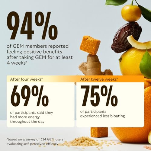 GEM Daily Bite für Frauen und Männer – 20+ Vitamine, Mineralien & Superfoods wie Zink, Vitamin D, B-Komplex, K, Kurkuma, Ballaststoffe & Präbiotika, Beta-Glucan GLP-1 Unterstützung & Immunität (Zitrone-Ingwer, 7 Stück)