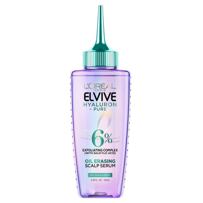 L'Oreal Paris Elvive Hyaluron + Pure Oil Erasing Scalp Serum mit Salicylsäure für fettiges Haar, 3,45 Fl Oz
