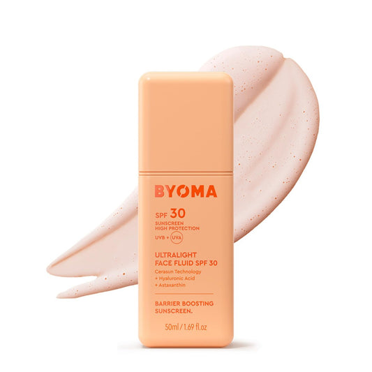 BYOMA SPF 30 Gesichtsfluid – Ultra-leichter Sonnenschutz für alle Hauttöne – Leuchtender Glanz ohne weißen Schimmer – Stärkt die Hautbarriere – 50 ml
