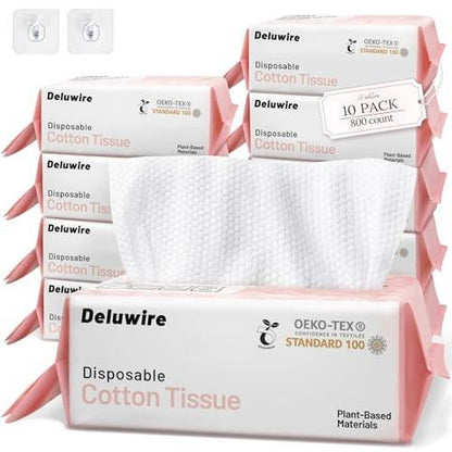 Deluwire Sanfte Trockentücher 10er-Pack, Gesichtstücher, fusselfreie Reinigungstücher für empfindliche Haut, Make-up-Entfernung, Oberflächenreinigung (800 Stück)