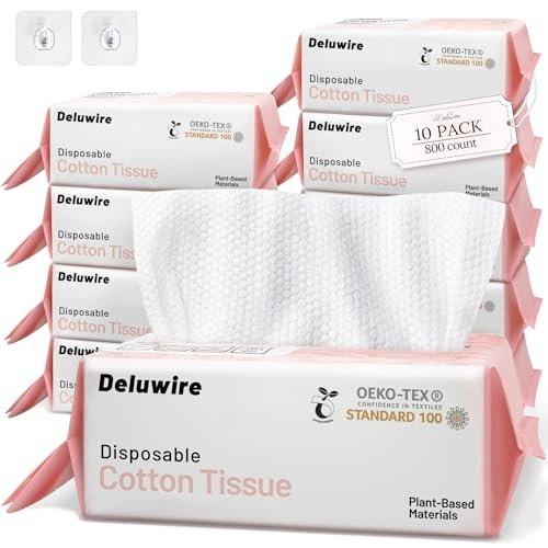 Deluwire Sanfte Trockentücher 10er-Pack, Gesichtstücher, fusselfreie Reinigungstücher für empfindliche Haut, Make-up-Entfernung, Oberflächenreinigung (800 Stück)