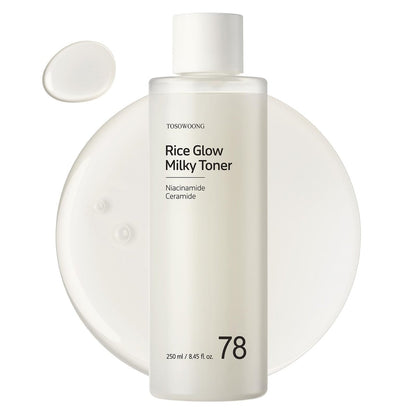 TOSOWOONG Rice Glow Milky Toner – 784.000 ppm koreanisches Reiswasser, Niacinamid, Ceramide, Panthenol, Feuchtigkeitsspendend, Klärend, Duftfrei, 250 ml