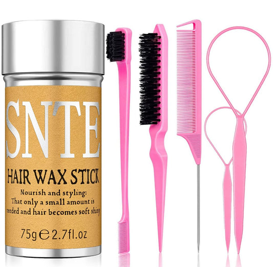 6-teiliges Haarwachs-Stick-Set für fliegende Haare, Topsy Tail Haartool für Frauen, Mädchen & Kinder, Slick Back Haarbürste, nicht fettende Styling-Tools, 2,7 Unzen