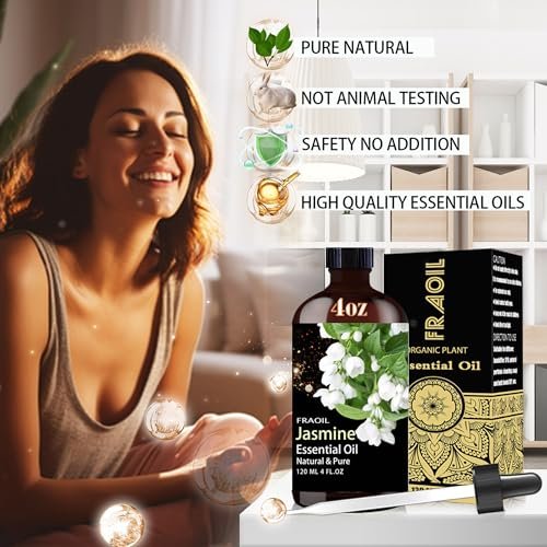 Jasmin ätherisches Öl 120 ml – FRAOIL Premium Duftöl für Diffuser, Aromatherapie, Yoga, DIY Kerzen- und Seifenherstellung, Parfümherstellung, Geschenk für Frauen