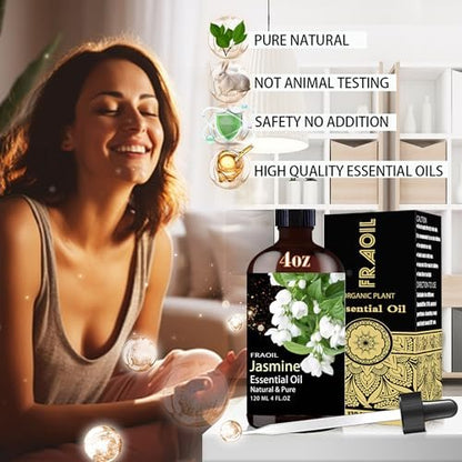 Jasmin ätherisches Öl 120 ml – FRAOIL Premium Duftöl für Diffuser, Aromatherapie, Yoga, DIY Kerzen- und Seifenherstellung, Parfümherstellung, Geschenk für Frauen