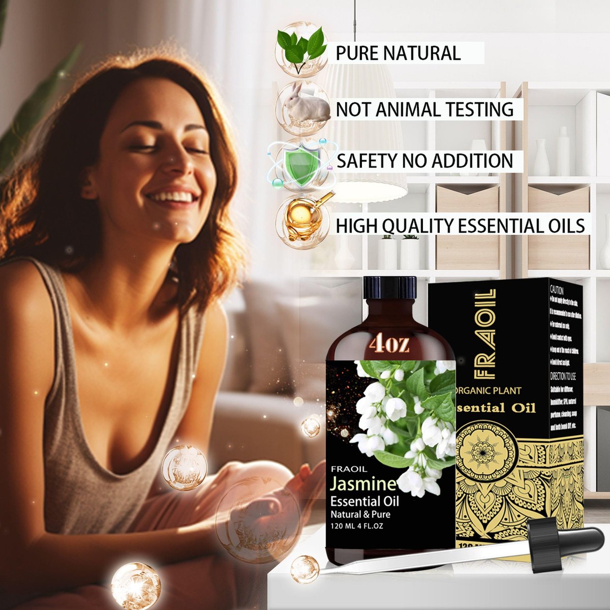 Jasmin ätherisches Öl 120 ml – FRAOIL Premium Duftöl für Diffuser, Aromatherapie, Yoga, DIY Kerzen- und Seifenherstellung, Parfümherstellung, Geschenk für Frauen