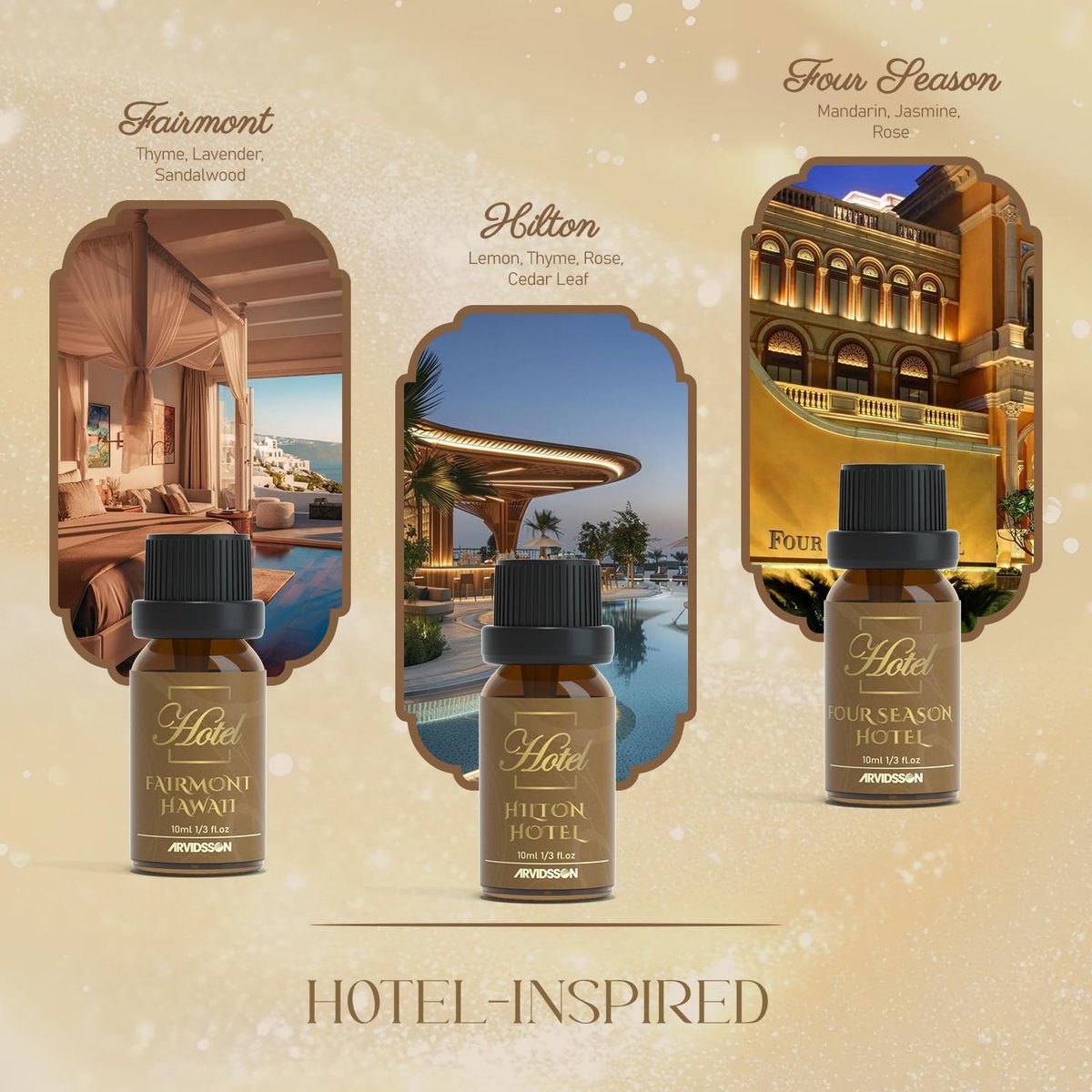 ARVIDSSON Hotel Diffuser Oils Geschenkset – Luxuriöse Duftöle für Aromadiffuser, inspiriert von 5-Sterne-Hotel-Düften, Geschenk für Frauen und Männer