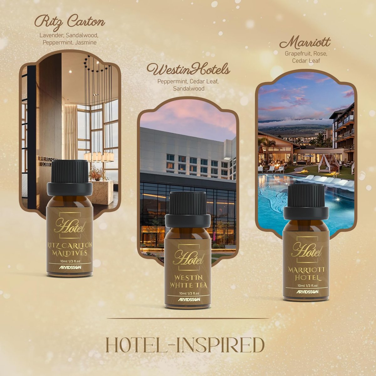 ARVIDSSON Hotel Diffuser Oils Geschenkset – Luxuriöse Duftöle für Aromadiffuser, inspiriert von 5-Sterne-Hotel-Düften, Geschenk für Frauen und Männer