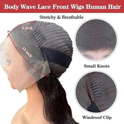 Devonia 14 Zoll Bob Perücke Echthaar 13x4 Body Wave Spitzenfront Perücke Menschliches Haar Vorgeplückte HD Frontalspitze Perücke 180 Dichte Klebefreie Perücke für Frauen Bob Perücken Natur Schwarz