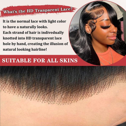 Devonia 14 Zoll Bob Perücke Echthaar 13x4 Body Wave Spitzenfront Perücke Menschliches Haar Vorgeplückte HD Frontalspitze Perücke 180 Dichte Klebefreie Perücke für Frauen Bob Perücken Natur Schwarz