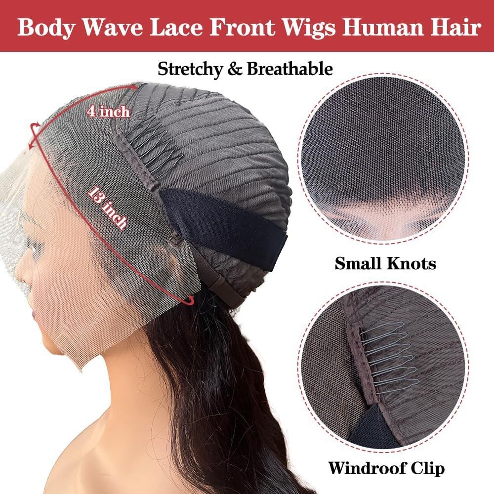 Devonia 14 Zoll Bob Perücke Echthaar 13x4 Body Wave Spitzenfront Perücke Menschliches Haar Vorgeplückte HD Frontalspitze Perücke 180 Dichte Klebefreie Perücke für Frauen Bob Perücken Natur Schwarz