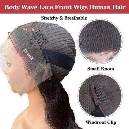 Devonia 14 Zoll Bob Perücke Echthaar 13x4 Body Wave Spitzenfront Perücke Menschliches Haar Vorgeplückte HD Frontalspitze Perücke 180 Dichte Klebefreie Perücke für Frauen Bob Perücken Natur Schwarz