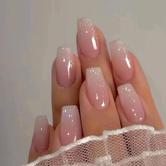 Hrnsnails Sargnägel in Sargform, Medium-Lang, Ombre & Glitter Design, Acryl-Falschnägel für Frauen, 30-teilig