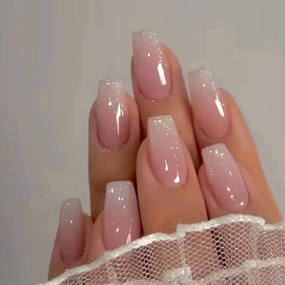 Hrnsnails Sargnägel in Sargform, Medium-Lang, Ombre & Glitter Design, Acryl-Falschnägel für Frauen, 30-teilig
