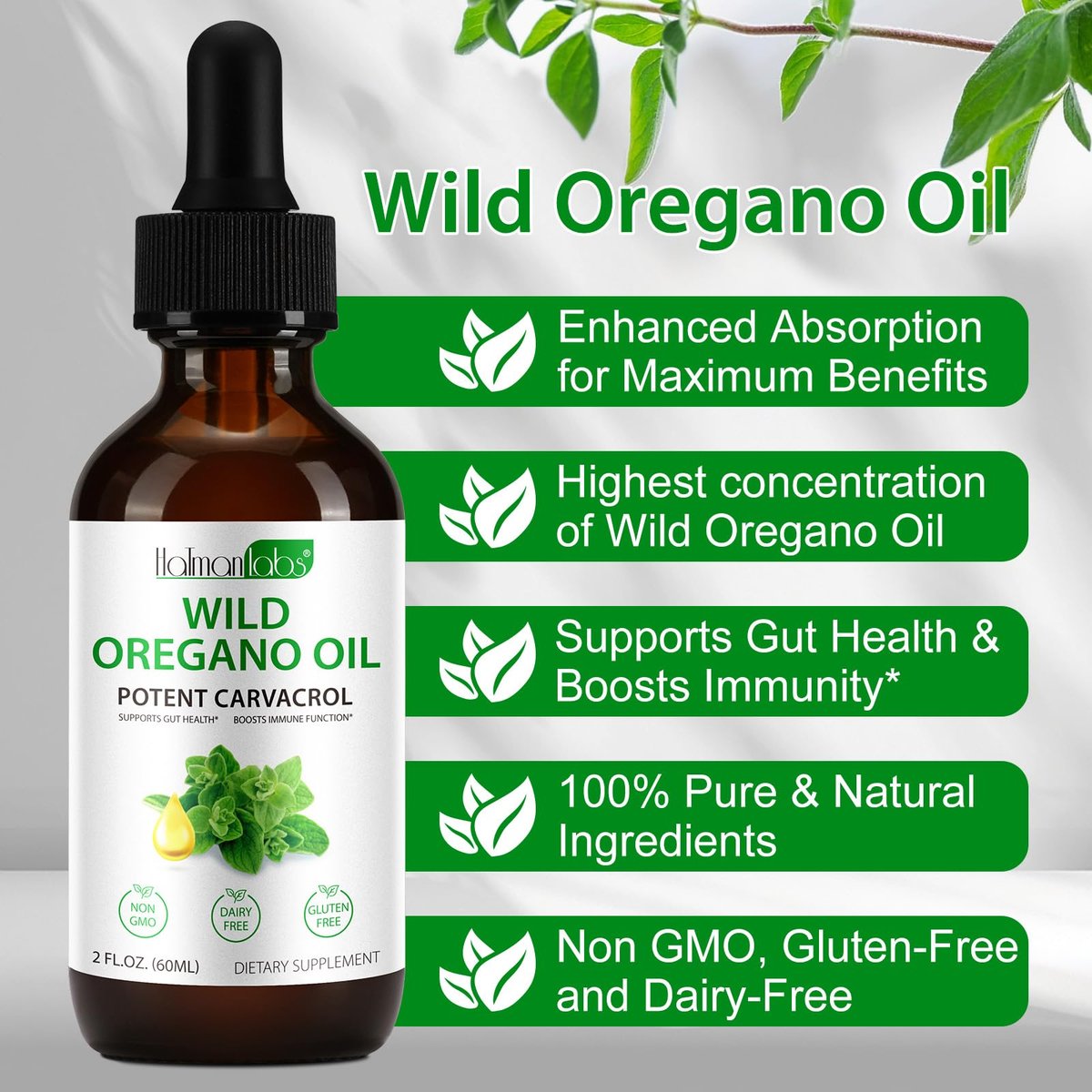 newseel Oregano Öl Tropfen – Bio Oregano Öl, 60 ml (2 fl.oz) – Hochwertiges Oregano Öl