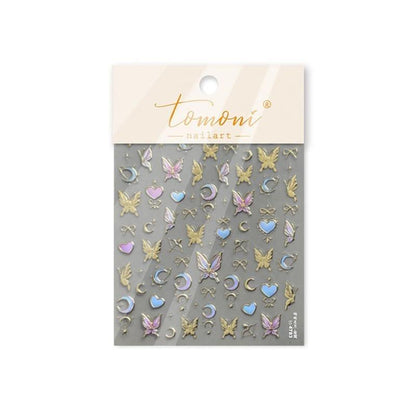 5D Schmetterling Nagelaufkleber Gold – Mond Sterne Schleife Nagelsticker Acryl DIY Maniküre Dekorationen für Frauen