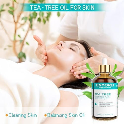 ENYORLI Teebaumöl 100 ml – 100% reines ätherisches Öl für Diffuser, Haare, Kopfhaut, Haut, Nägel & DIY