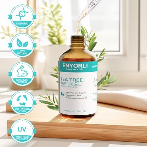 ENYORLI Teebaumöl 100 ml – 100% reines ätherisches Öl für Diffuser, Haare, Kopfhaut, Haut, Nägel & DIY