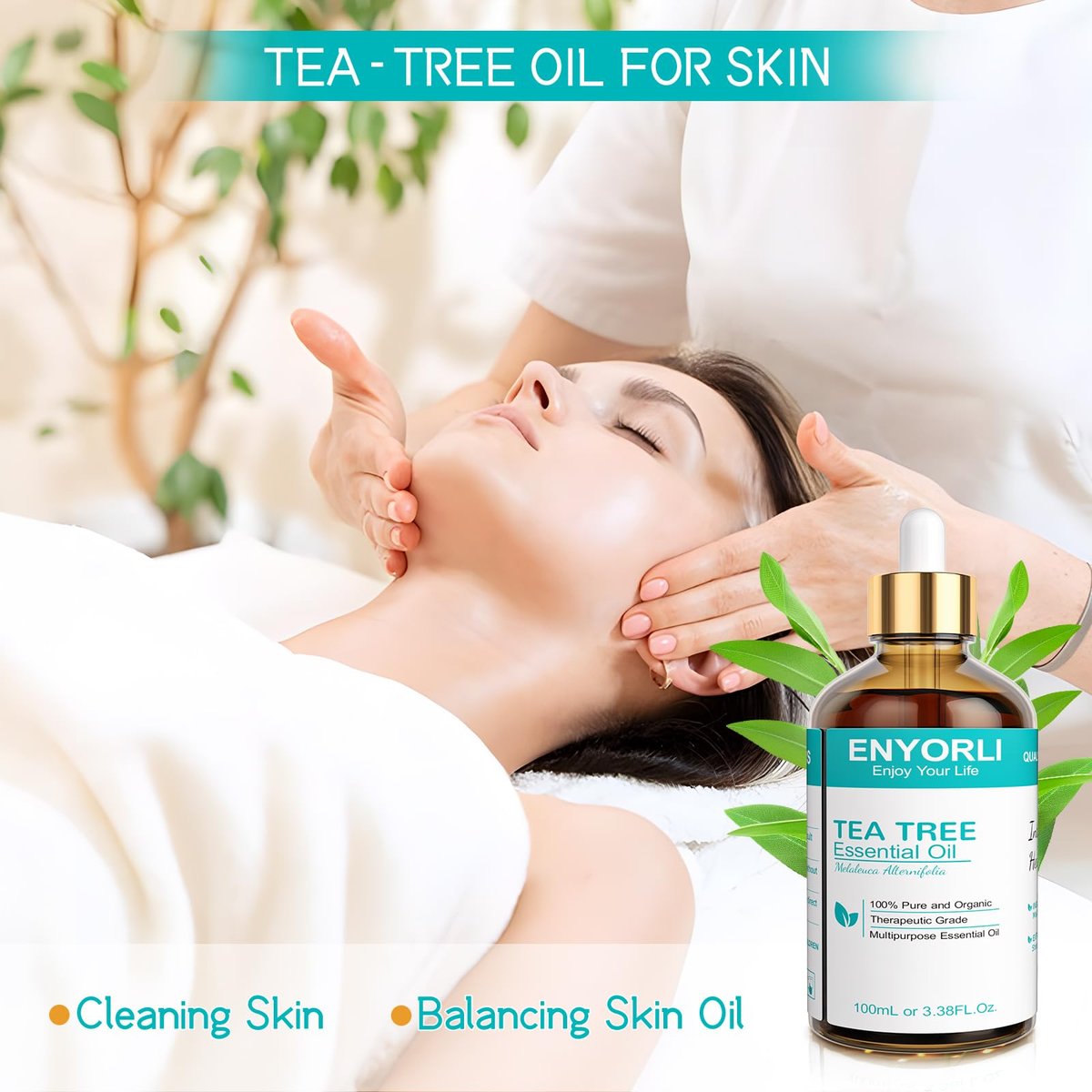 ENYORLI Teebaumöl 100 ml – 100% reines ätherisches Öl für Diffuser, Haare, Kopfhaut, Haut, Nägel & DIY