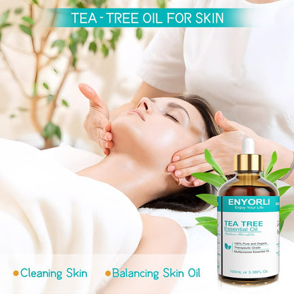 ENYORLI Teebaumöl 100 ml – 100% reines ätherisches Öl für Diffuser, Haare, Kopfhaut, Haut, Nägel & DIY