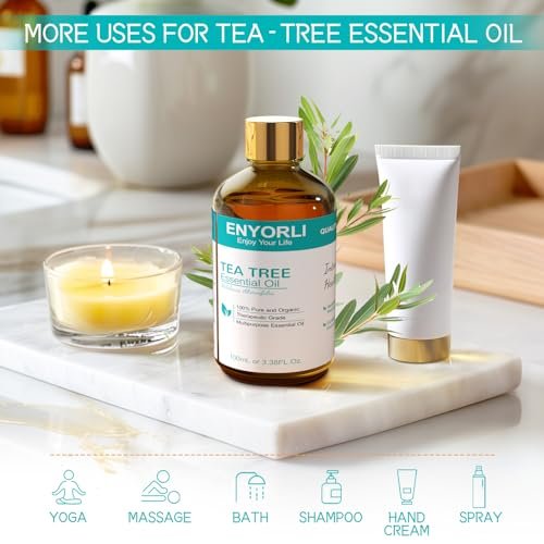 ENYORLI Teebaumöl 100 ml – 100% reines ätherisches Öl für Diffuser, Haare, Kopfhaut, Haut, Nägel & DIY