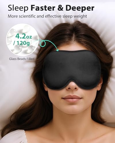 MABAO Gewichtete Schlafmaske - 100% Lichtundurchlässige Augenmaske für Damen und Herren, 3D-konturiert für Wimpernverlängerung, Null Augeninnendruck Memory-Schaum-Bezug, Sanfter Druck für Reisen - Schwarz