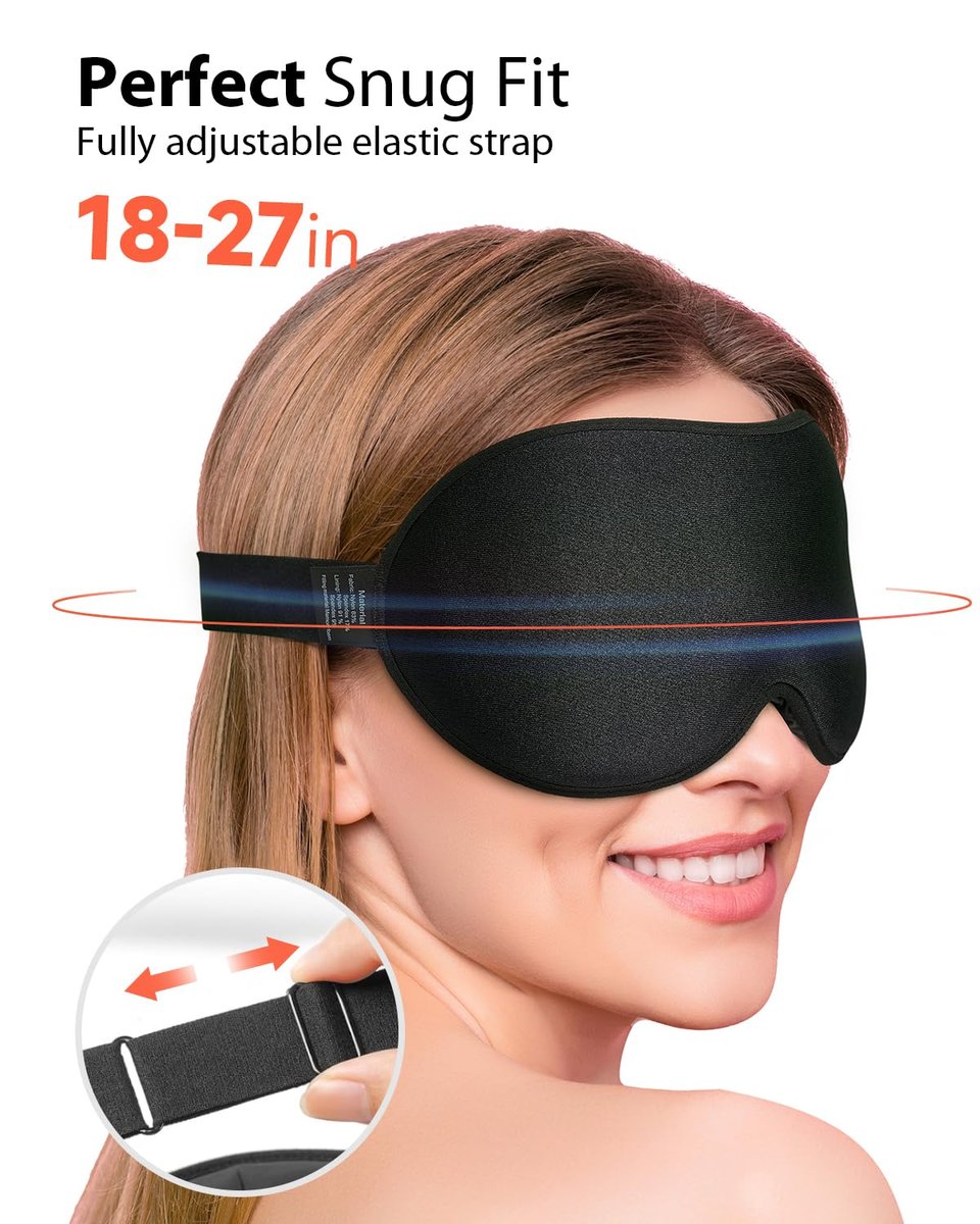 MABAO Gewichtete Schlafmaske - 100% Lichtundurchlässige Augenmaske für Damen und Herren, 3D-konturiert für Wimpernverlängerung, Null Augeninnendruck Memory-Schaum-Bezug, Sanfter Druck für Reisen - Schwarz