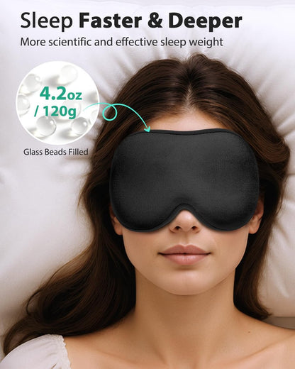 MABAO Gewichtete Schlafmaske - 100% Lichtundurchlässige Augenmaske für Damen und Herren, 3D-konturiert für Wimpernverlängerung, Null Augeninnendruck Memory-Schaum-Bezug, Sanfter Druck für Reisen - Schwarz
