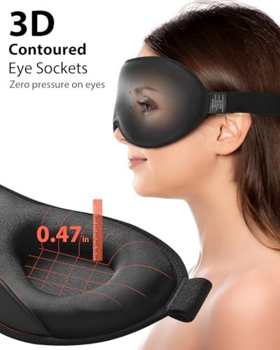 MABAO Gewichtete Schlafmaske - 100% Lichtundurchlässige Augenmaske für Damen und Herren, 3D-konturiert für Wimpernverlängerung, Null Augeninnendruck Memory-Schaum-Bezug, Sanfter Druck für Reisen - Schwarz