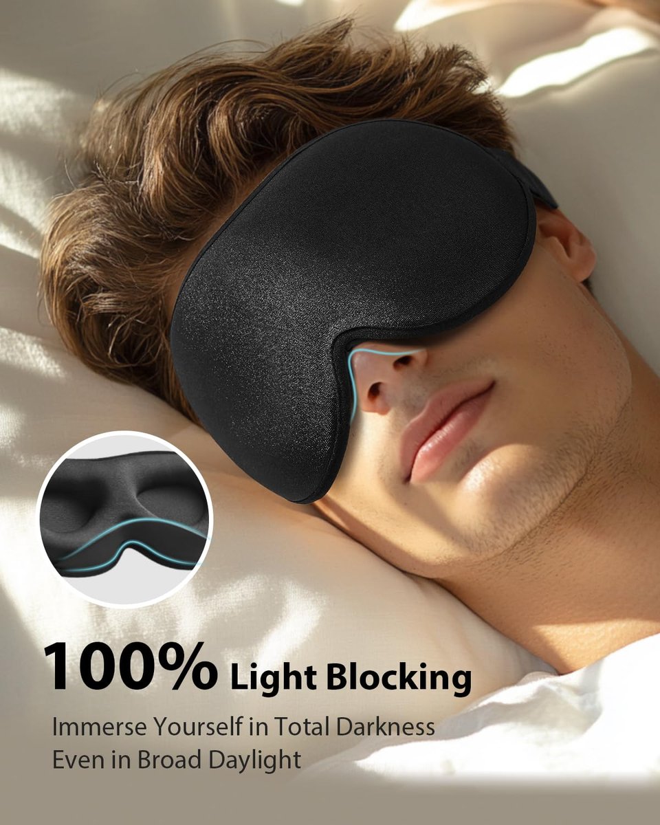 MABAO Gewichtete Schlafmaske - 100% Lichtundurchlässige Augenmaske für Damen und Herren, 3D-konturiert für Wimpernverlängerung, Null Augeninnendruck Memory-Schaum-Bezug, Sanfter Druck für Reisen - Schwarz