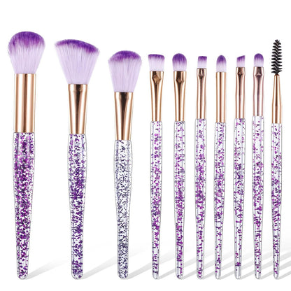 10-teiliges Kristall-Glitzer-Make-up-Pinselset – Professionelle Pinsel für Foundation, Concealer, Lidschatten, Rouge und Lippen