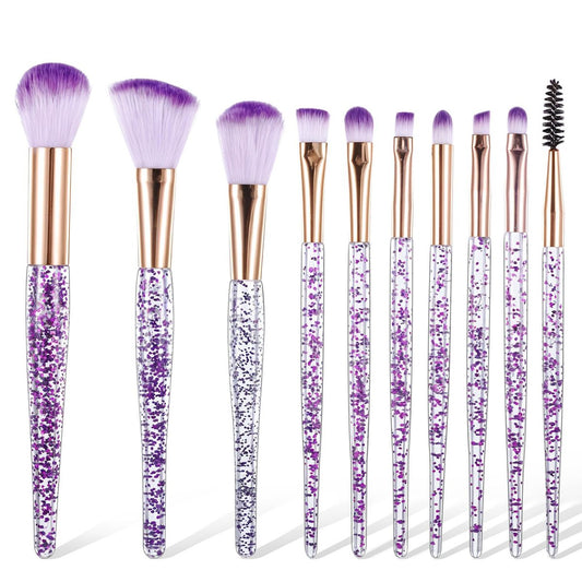 10-teiliges Kristall-Glitzer-Make-up-Pinselset – Professionelle Pinsel für Foundation, Concealer, Lidschatten, Rouge und Lippen