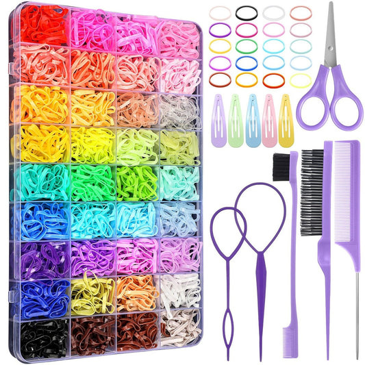 36 Farben Haargummis für Haare, 2500 Stück Elastische Haarbänder mit 11 Haarstyling-Werkzeugen, Bunte Elastische Haargummis für Kleinkinder, Mädchen und Kinder