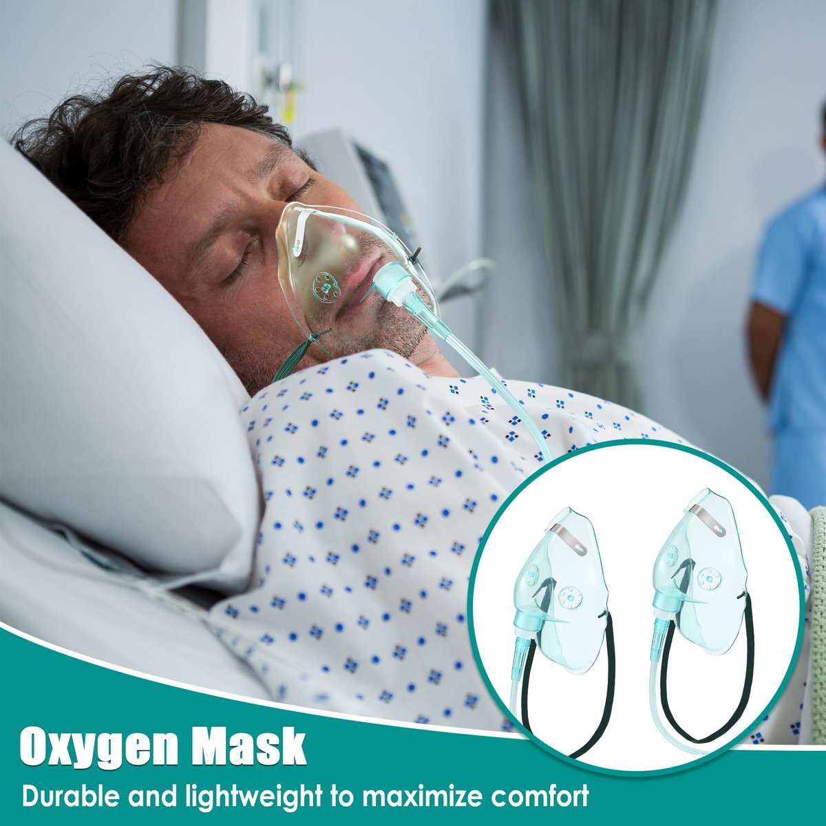 Geiserailie 2er-Pack XL Sauerstoffmaske mit 6,6 Fuß Schlauch und verstellbarem elastischen Band, Erwachsenen-Sauerstoffmaske mit Schlauch, Atemmasken für Erwachsene