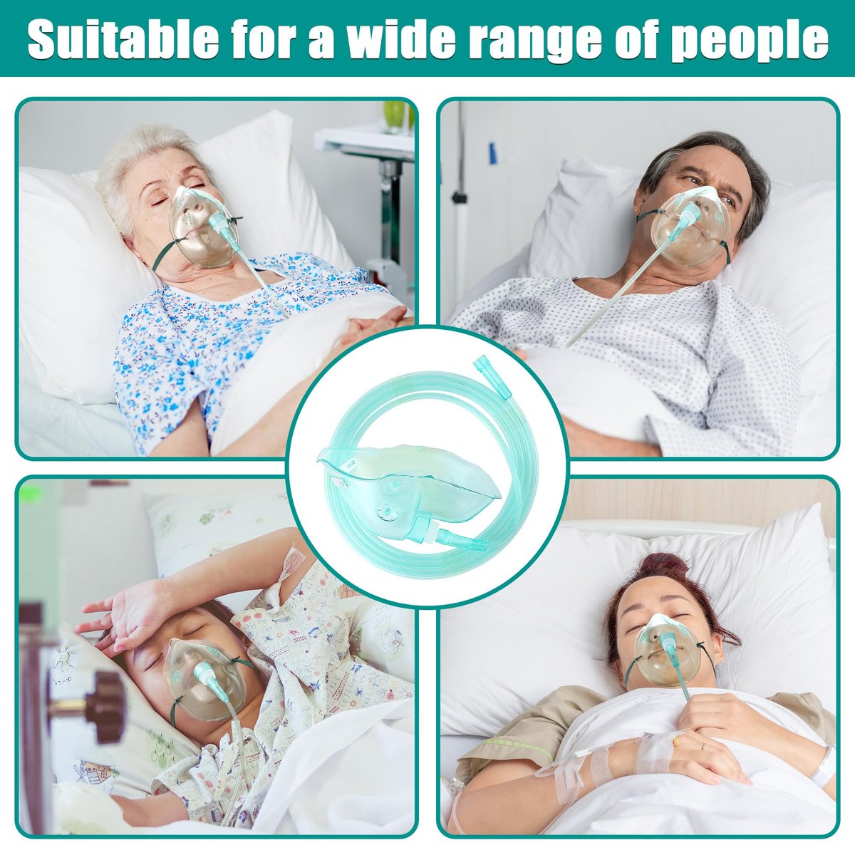 Geiserailie 2er-Pack XL Sauerstoffmaske mit 6,6 Fuß Schlauch und verstellbarem elastischen Band, Erwachsenen-Sauerstoffmaske mit Schlauch, Atemmasken für Erwachsene