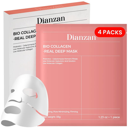 Dianzan Korean Overnight Bio-Collagen Mask – Tiefenfeuchtigkeit, Straffung, Glowing Glass Skin – 4er-Pack (35g x 4)
