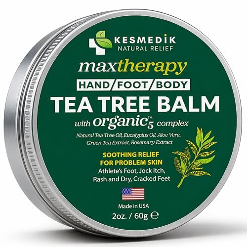 KESMEDIK Teebaumöl-Balsam für die Haut – Beruhigt Juckreiz, Hautausschläge und trockene Haut – Antimykotischer Schutz bei Fußpilz, Jock Itch, Scheuern, Insektenstichen und Ekzemen – Natürlich, wirksam und sicher für jedes Alter