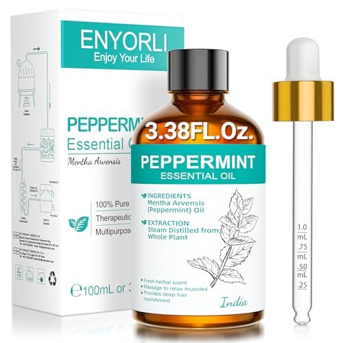 ENYORLI Pfefferminzöl 100 ml – 100% natürliches ätherisches Öl für Haare, Haut, Diffuser, Massage, Reinigung, Kerzen- und Seifenherstellung – Weihnachtsgeschenk für Frauen und Männer
