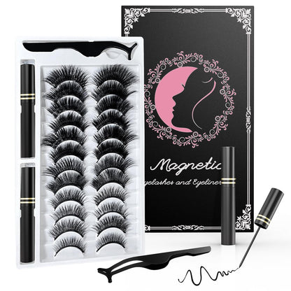 Magnetische Wimpern Set mit Eyeliner – Natürlicher Look, wiederverwendbare 3D-Kunstwimpern, kein Kleber nötig, einfache Anwendung mit Pinzette, für jeden Tag oder glamouröse Anlässe (12 Paare)