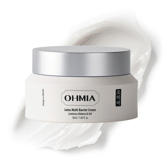 OHMIA Korean Anti-Aging & Firming Face Moisturizer - Lotus Multi Barrier Cream mit Niacinamid & Reis - Beruhigend für empfindliche Haut - Duftfrei - 50 ml