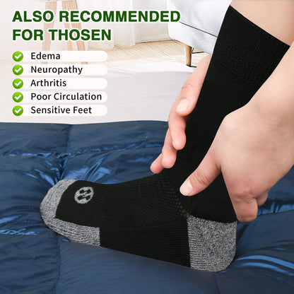 NOLUNT Diabetikersocken für Herren, 4 Paar Kompressionsstrümpfe für Neuropathie, Größen 9-12, 10-13, 13-15 (Schwarz, Large)